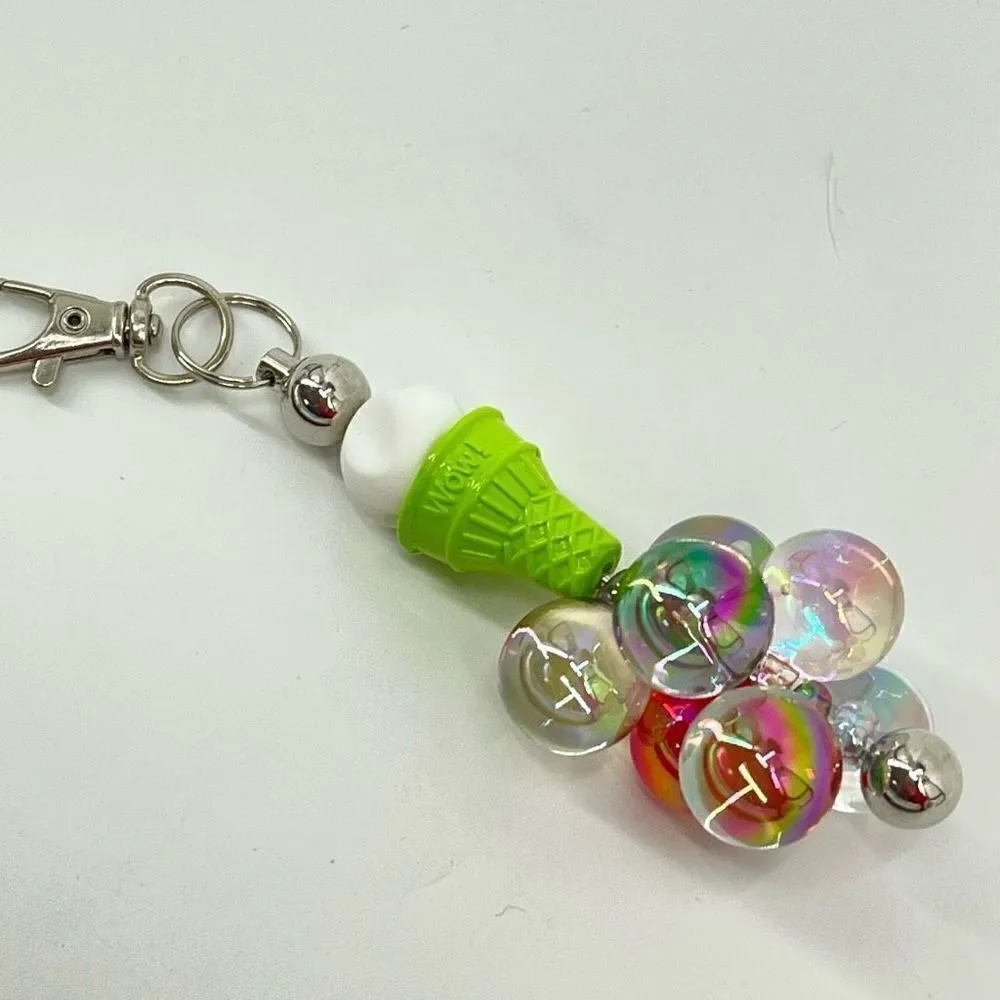 Keychain purse charm Beaded Keychain For Women, Silicone bead ice cream cone bal